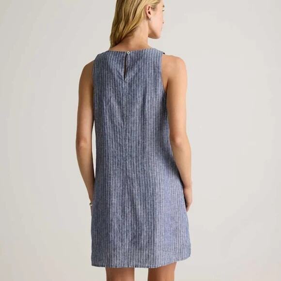Quince Womens 100% European Linen Blue Striped Shift Dress Medium - Picture 2 of 9